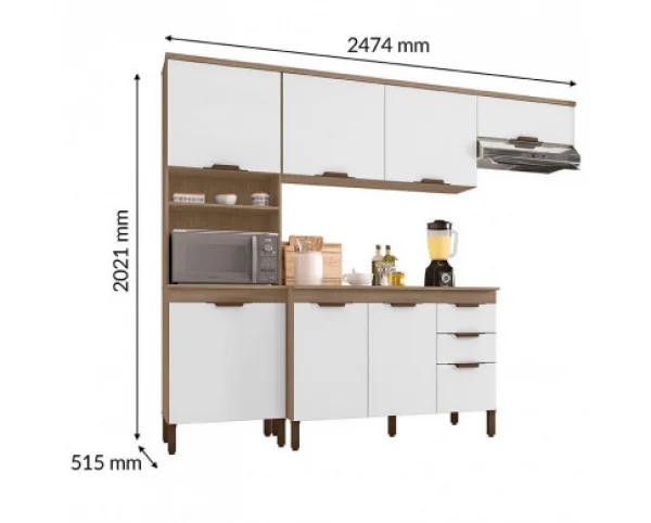 Cozinha Completa Milena 5 Peas 7 Portas 2 Gavetas Cartagena Branco  Incorplac