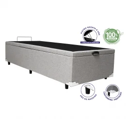 Cama Box Bau Solteiro 0,88 - Tecido: Linho Champanhe (ABERTURA LATERAL)