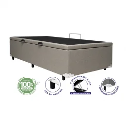 Cama Box Ba Solteiro 0,88x1,88x0,39  - TC:  Linho Bege (ABERTURA LATERAL)