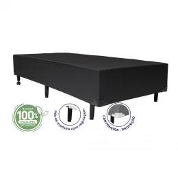Cama Box Solteiro King 0,96  - TC: Corino Preto 0,96X2,03X0,28