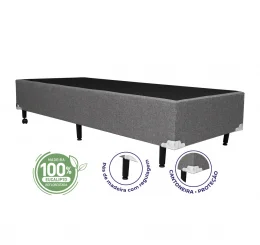 Cama Box Solteiro King 0,96  - TC: Linho Cinza 0,96X2,03X0,28