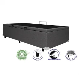 Cama Box Ba Solteiro King 0,96x2,03x0,39  - TC:  Linho Cinza (ABERTURA LATERAL)
