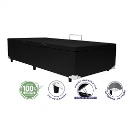 Cama Box Ba Solteiro King 0,96x2,03x0,39  - TC:  Corino Preto (ABERTURA LATERAL)
