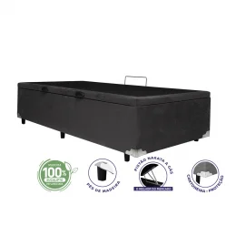 Cama Box Ba Solteiro King 0,96x2,03x0,39  - TC:  Cinza Amassado (ABERTURA LATERAL)