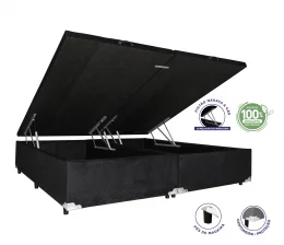 Cama Box Baú King 1,93  - TC:  Suede Preto Liso 1,93x2,03x0,39