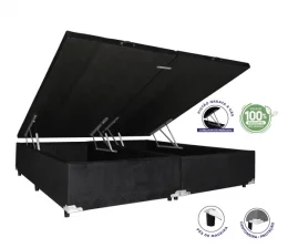 Cama Box Ba Queen 1,58 - TC: Suede Preto Liso 1,58X1,98X0,39