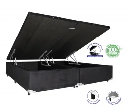 Cama Box Baú King 1,93 - TC: Corino Preto 1,93x2,03x0,39