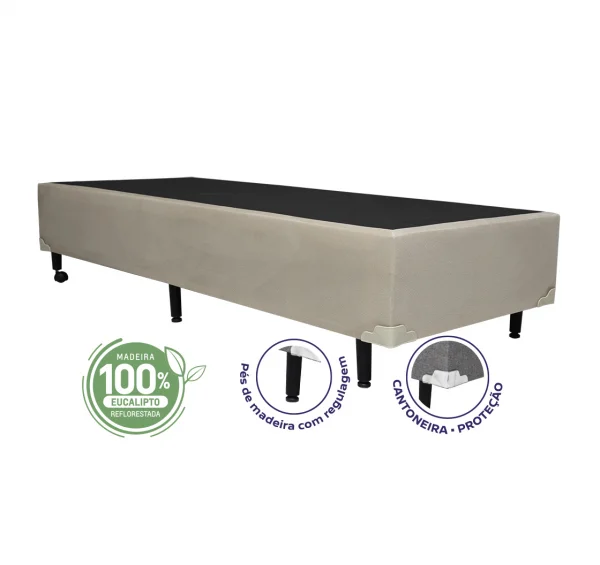 Cama Box Solteiro 0,88  - TC: Suede Bege Liso 0,88X1,88X0,28