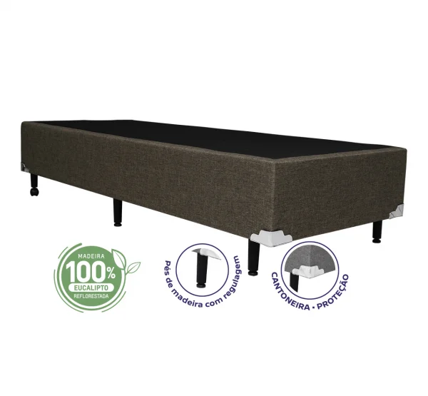 Cama Box Solteiro 0,88 - TC: Linho Marrom 0,88X1,88X0,28