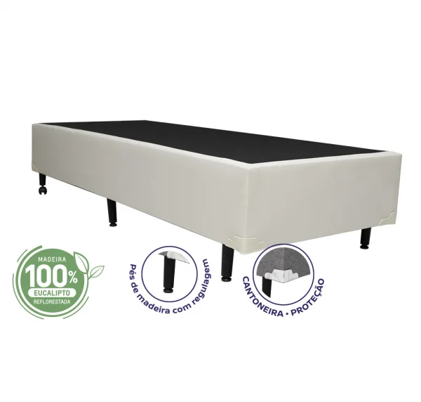 Cama Box Solteiro King 0,96  - TC: Corino Bege 0,96X2,03X0,28