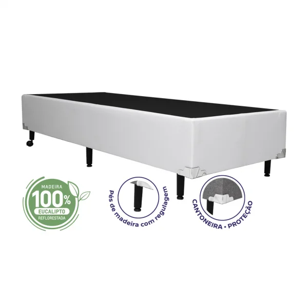 Cama Box Solteiro King 0,96 - TC: Corino Branco 0,88x1,88x0,28 0,96X2,03X0,28