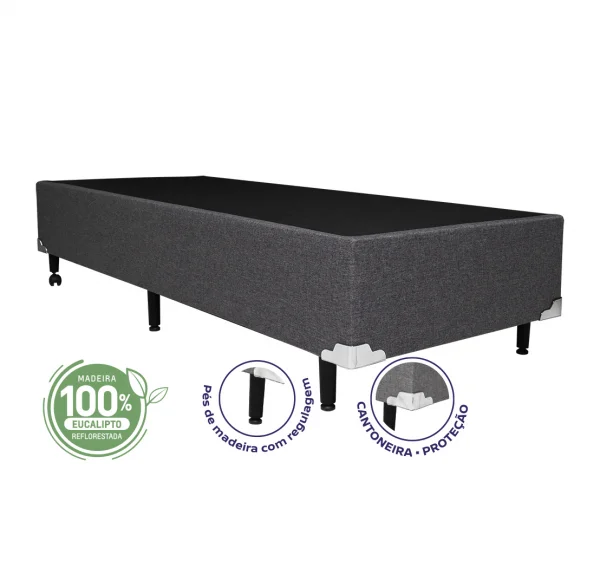 Cama Box Solteiro King 0,96 - TC: Linho Grafite 0,96X2,03X0,28