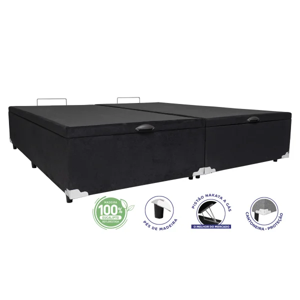 Cama Box Ba King 1,93  - TC:  Suede Preto Liso 1,93x2,03x0,39