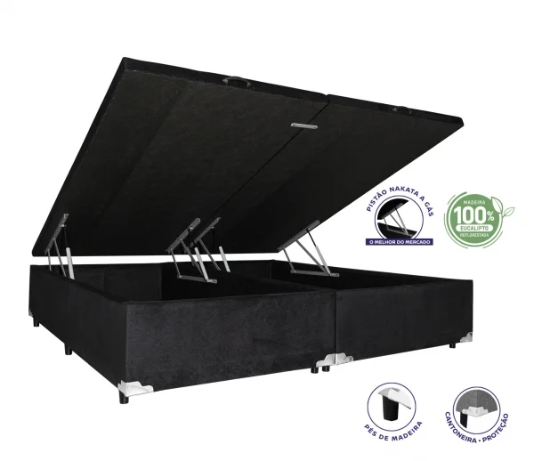 Cama Box Baú King 1,93 - TC: Suede Preto Liso 1,93x2,03x0,39