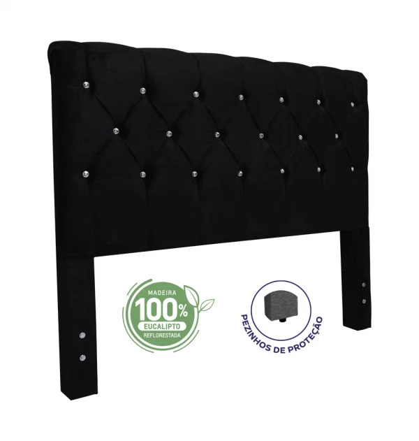 Cabeceira Casal 1,40x1,25 Captone Paris Cristal  - TC:  Suede Preto Amassado