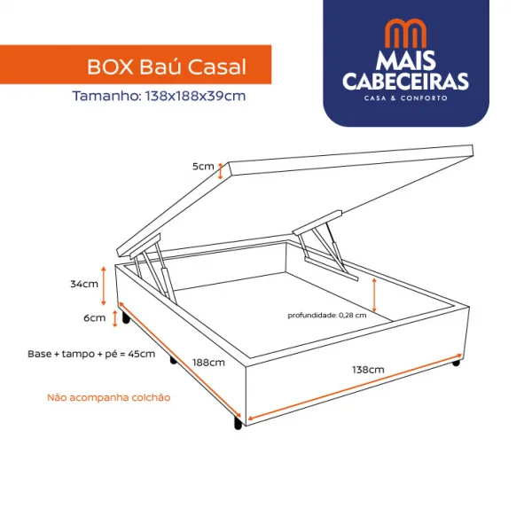 Cama Box Ba Casal 1,38  - TC: Suede Imbuia 1,38x1,88x0,39