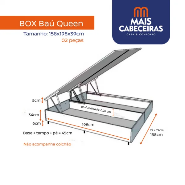 Cama Box Ba Queen 1,58  - TC:  Linho Champanhe 1,58X1,98X0,39