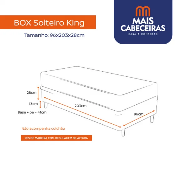 Cama Box Solteiro King 0,96  - TC: Suede Imbuia 0,96X2,03X0,28