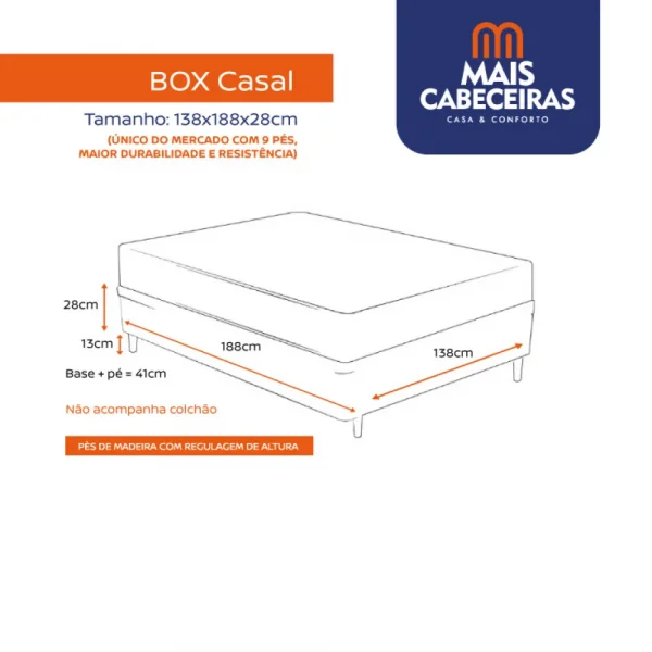 COLCHO AMX ONE CASAL + CAMA BOX + CABECEIRA SUEDE IMBUIA AMASSADO 1,38X 1,88X 0,30
