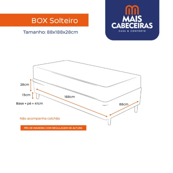 COMBO COLCHO SOLTEIRO ABRACE TRIPOWER 0,88X 1,88X 0,26 + CAMA BOX TECIDO SUEDE IMBUIA