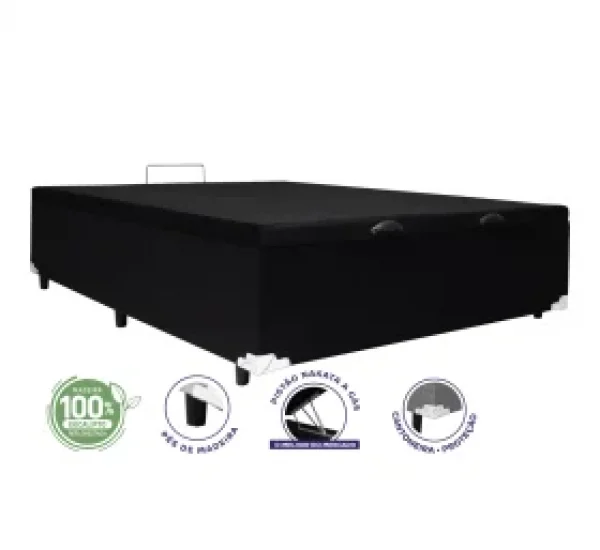 Cama Box Ba Casal 1,38  - TC: Corino Preto 1,38x1,88x0,39