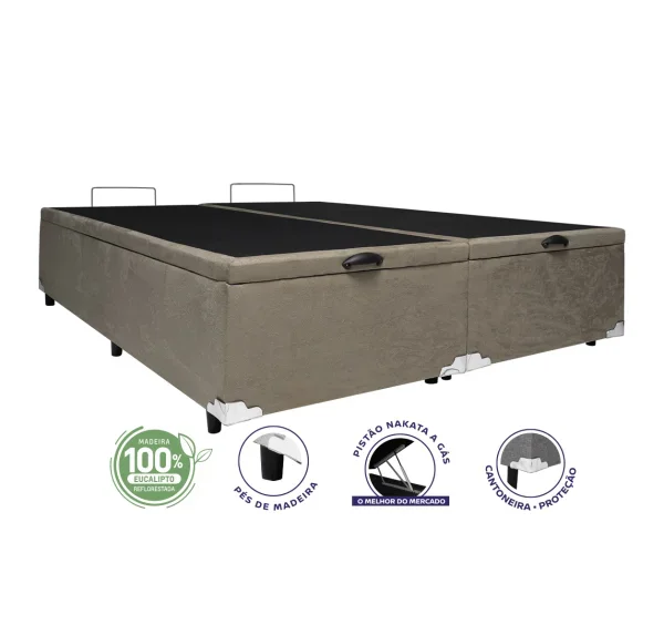 COLCHO AMX ONE QUEEN + CAMA BOX BA SUEDE IMBUIA AMASSADO