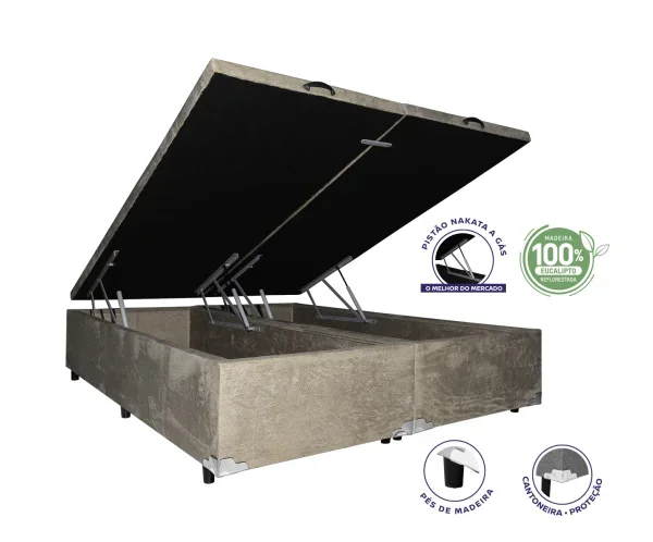 COLCHO AMX ONE QUEEN + CAMA BOX BA SUEDE IMBUIA AMASSADO