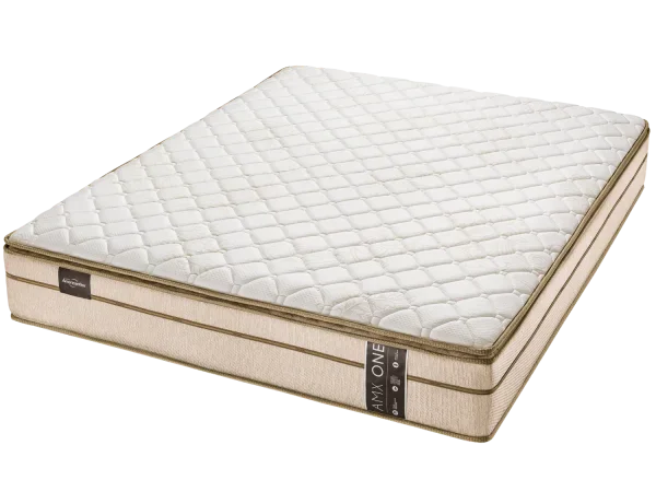 COLCHO AMX ONE KING + CAMA BOX BA SUEDE IMBUIA AMASSADO