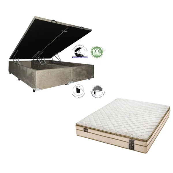 COLCHO AMX ONE QUEEN + CAMA BOX BA SUEDE IMBUIA AMASSADO