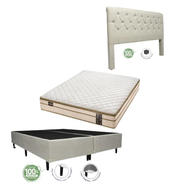 COLCHO AMX ONE CASAL + CAMA BOX + CABECEIRA SUEDE BEGE AMASSADO 1,38X 1,88X 0,30