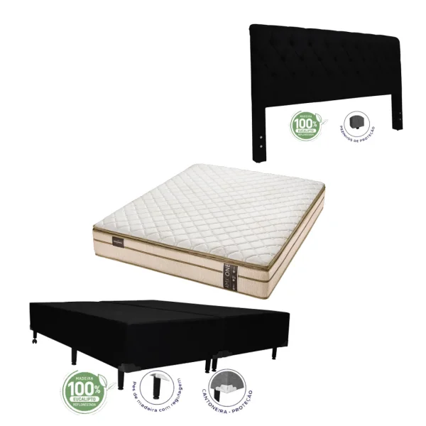 COLCHO AMX ONE QUEEN + CAMA BOX + CABECEIRA SUEDE PRETO AMASSADO 1,58X1,98X0,28