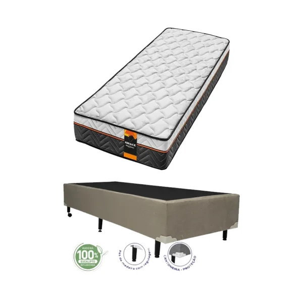 COMBO COLCHO SOLTEIRO ABRACE TRIPOWER 0,88X 1,88X 0,26 + CAMA BOX TECIDO SUEDE IMBUIA
