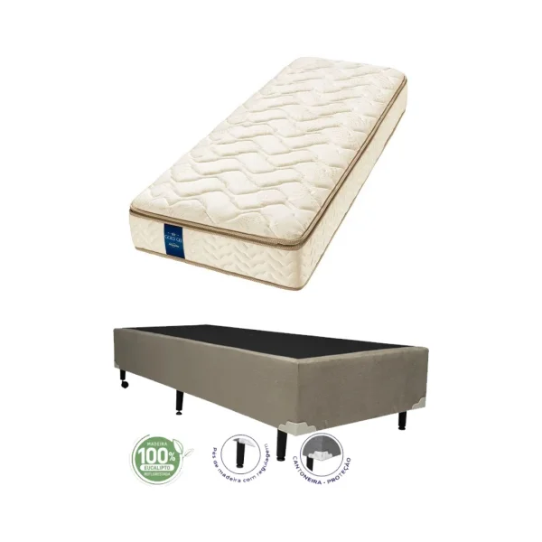 COMBO COLCHO SOLTEIRO GOLD GEL 0,88X 1,88X 0,27 + CAMA BOX TECIDO SUEDE IMBUIA
