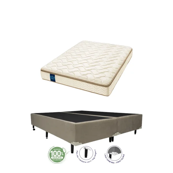 COMBO COLCHO QUEEN GOLD GEL + CAMA BOX TECIDO SUEDE IMBUIA