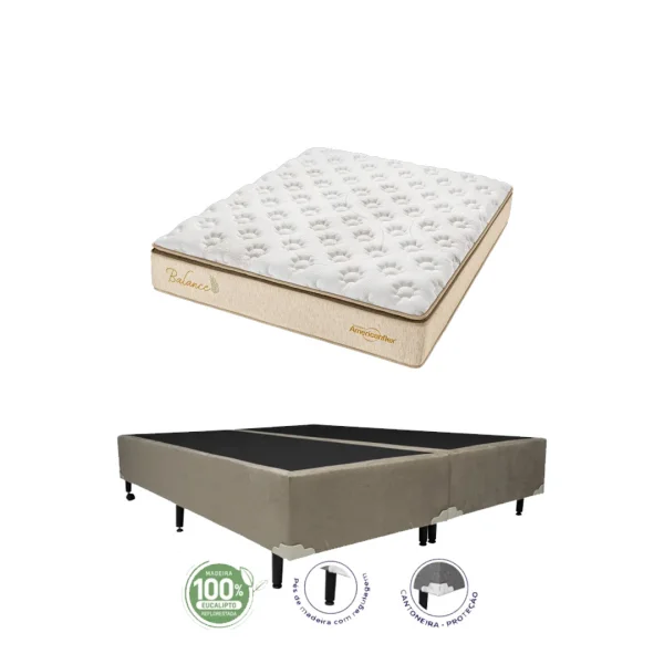 COMBO COLCHO QUEEN BALANCE + CAMA BOX TECIDO SUEDE IMBUIA