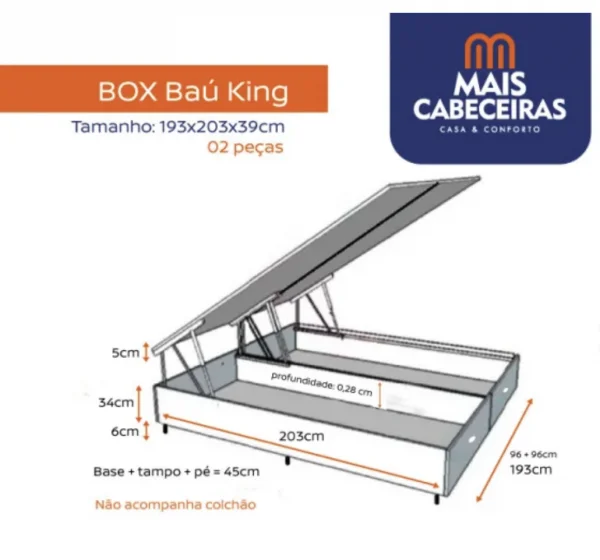 Cama Box Baú King 1,93 - TC: Corino Preto 1,93x2,03x0,39