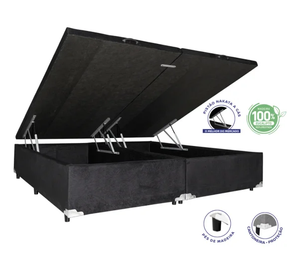 Cama Box Baú King 1,93 - TC: Corino Preto 1,93x2,03x0,39