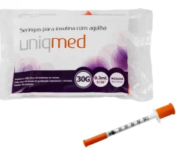 Seringa Insulina 0,3ml C/Agulha 8mm C/10 Unidade - Uniqmed