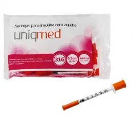 Seringa Insulina 0,3ml C/Agulha 6mm C/10 Unidade - Uniqmed