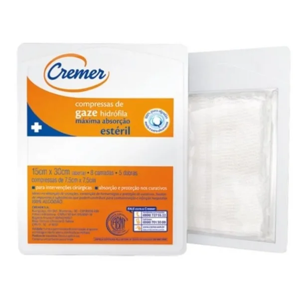 Gaze 7,5x7,5 13fios Esteril C/10 Unidade - Cremer