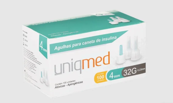 Agulha Para Caneta Insulina 4mm X 32g C/100 Unidade - Uniqmed