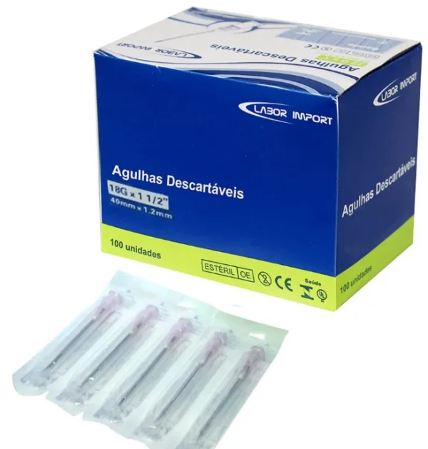Agulha DescartÁVel HipodÉRmica 4x1/2 18g Com 100 Unidade - Labor Import