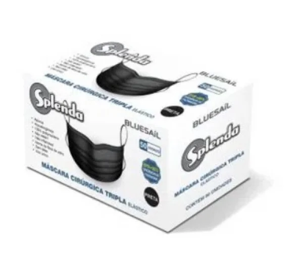 Mascara Tripla Com Elastico Preta Com 50 Unidades - Bluesail