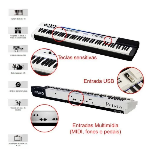 PIANO DIGITAL BRANCO PX-5SWE PRIVIA CASIO