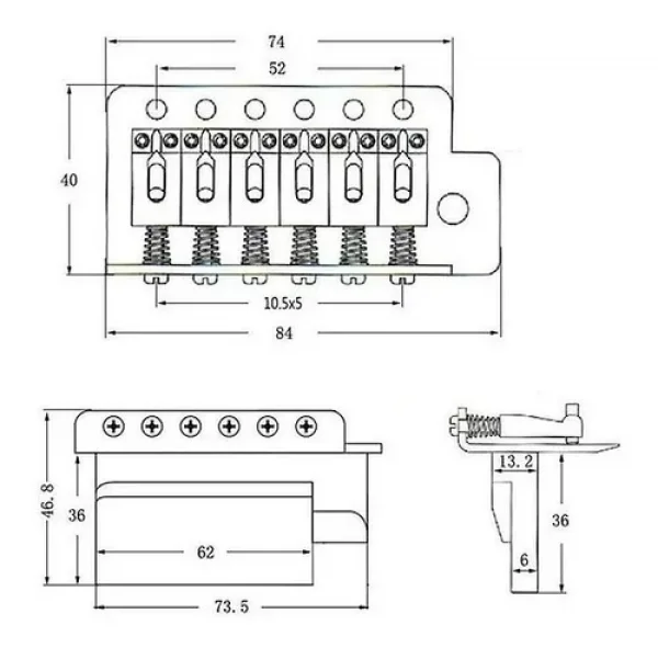 Ponte Guitatt Tremolo 6 Furos Cromada Ewa