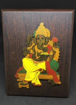 Porta Retrato Ganesha de Metal na Madeira