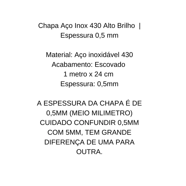 Chapa A�o Inox 430 Alto Brilho 1000x240mm Na Esp. De 0.5mm