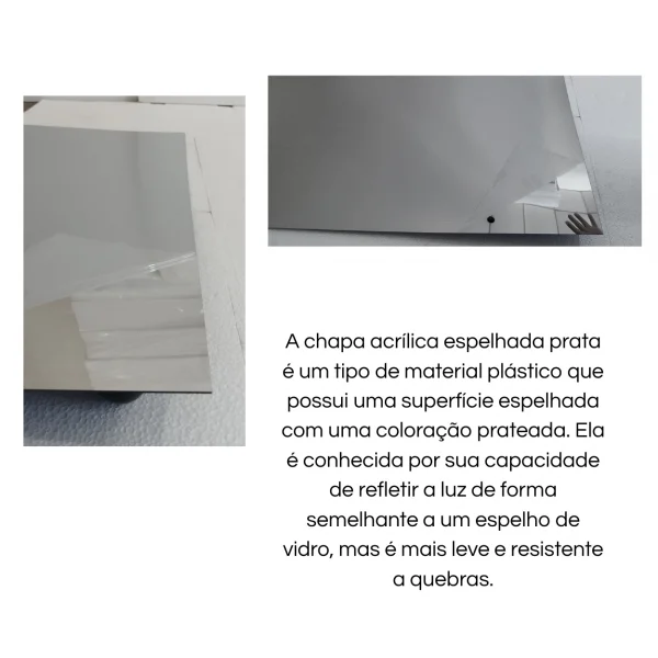 Chapa Acrilica Espelhada Prata 500x500mm Esp. 2,0mm