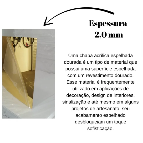 Chapa Acrilica Espelhada Dourada 1000x500mm Esp. 2,0mm