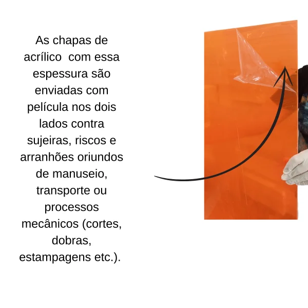 Chapa Acrilica Colorida Laranja Fluorescente 50cmx50cm Esp. 3,0mm